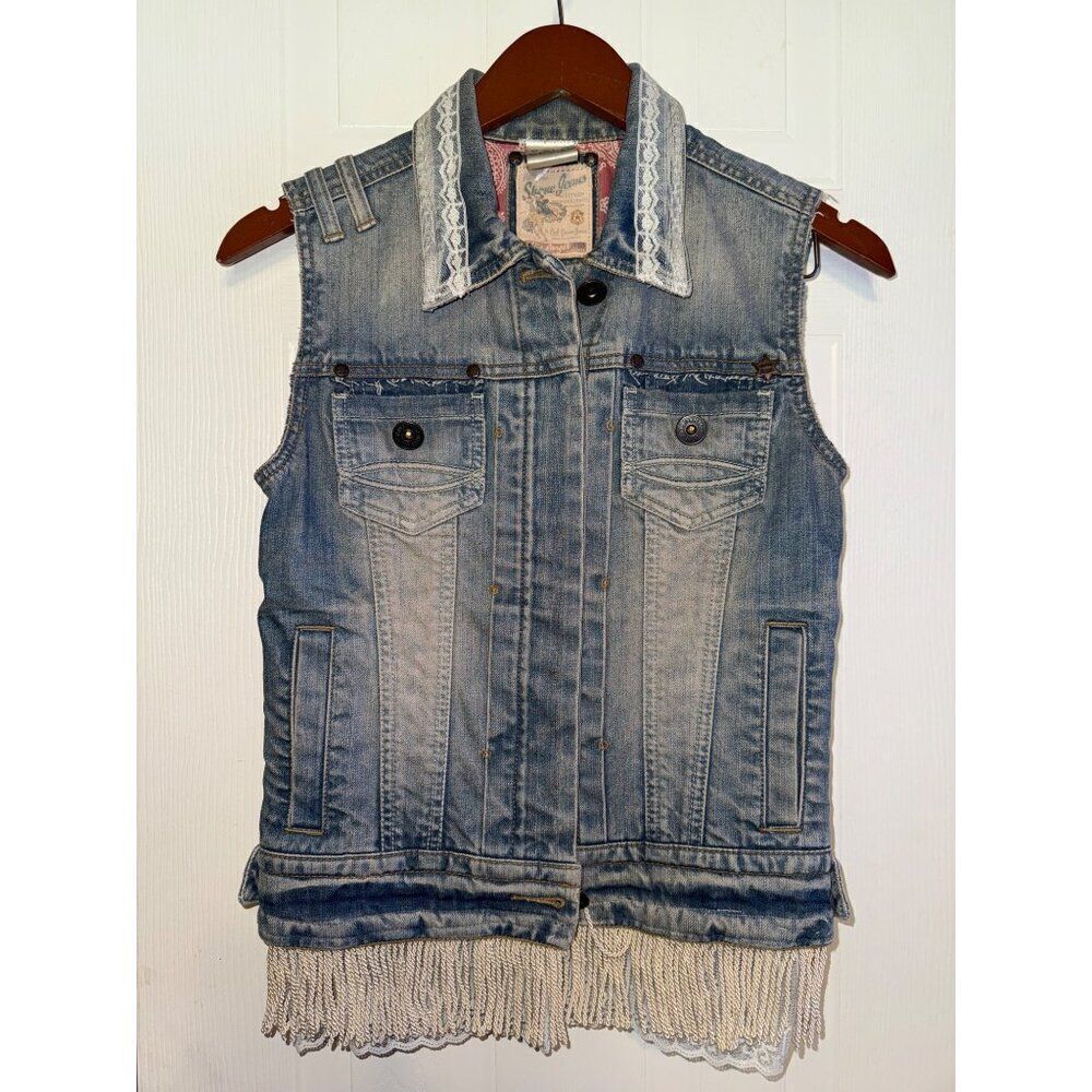 Shane Jeans Denim Embellished Vest Size Small‎ - Picture 2 of 16